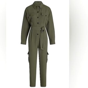 Express Long Sleeve Tie Waist Utility Jumpsuit